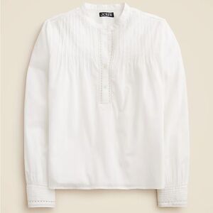 NWT! J.Crew Pintuck white lace-trim top in cotton voile. Women’s x-small